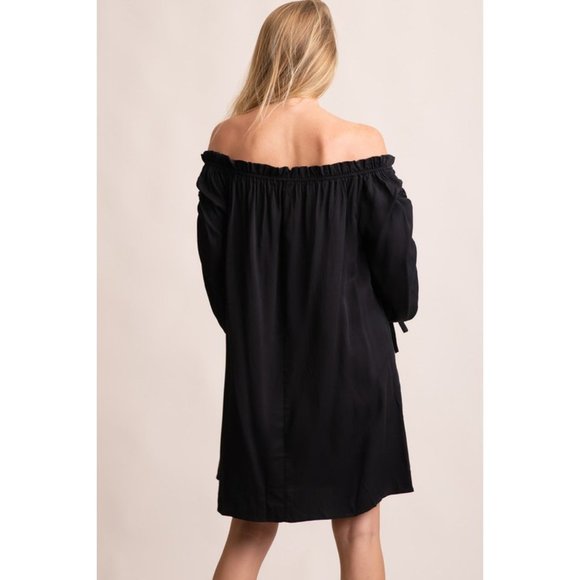 🎉Off Shoulder Black Tie Sleeve Detail Dress - Picture 2 of 5